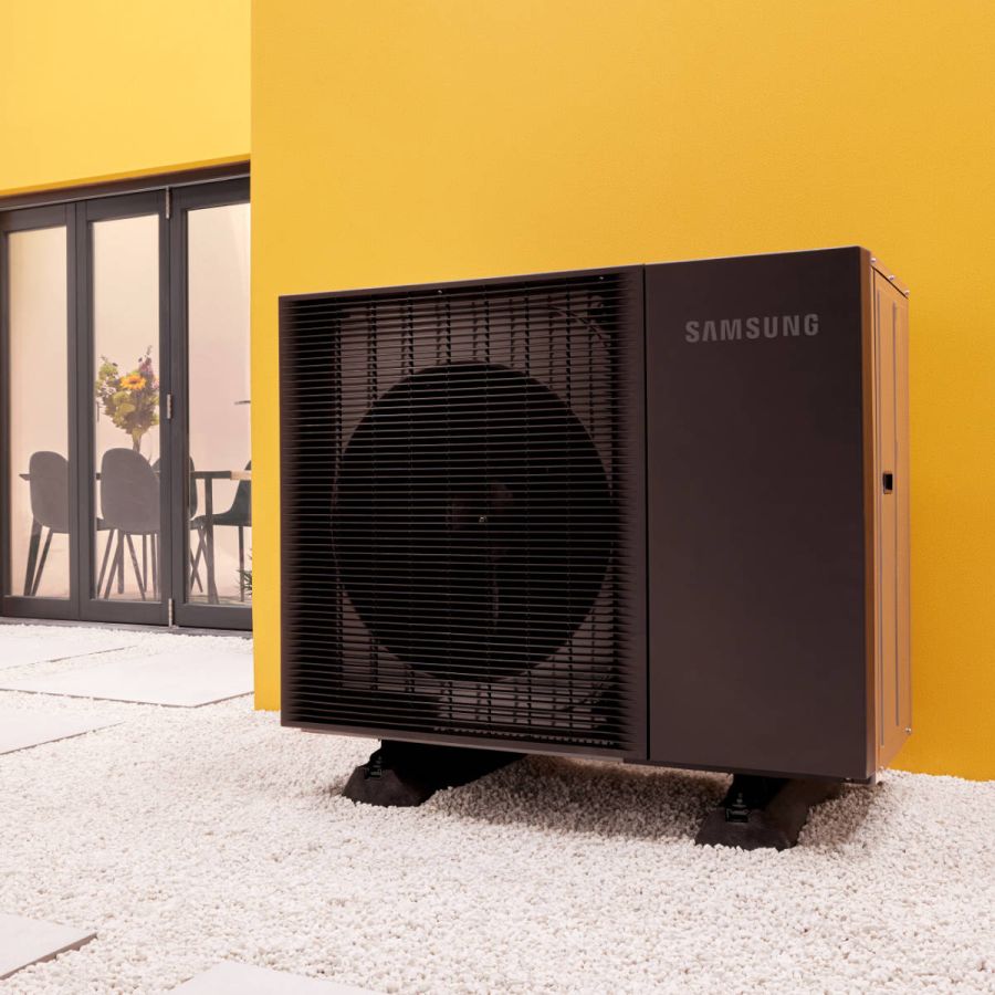 Air source heat pump installed on a new build home