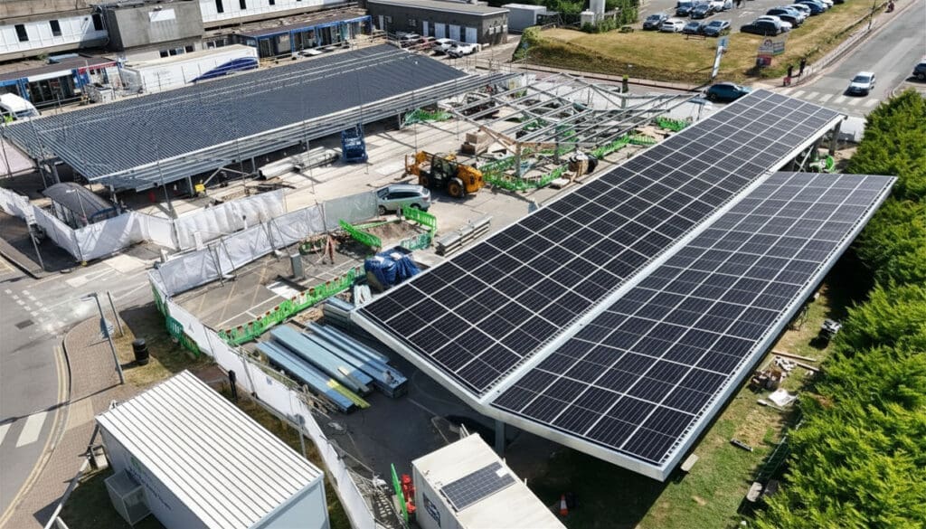 Solar carport in progress at NHS site.