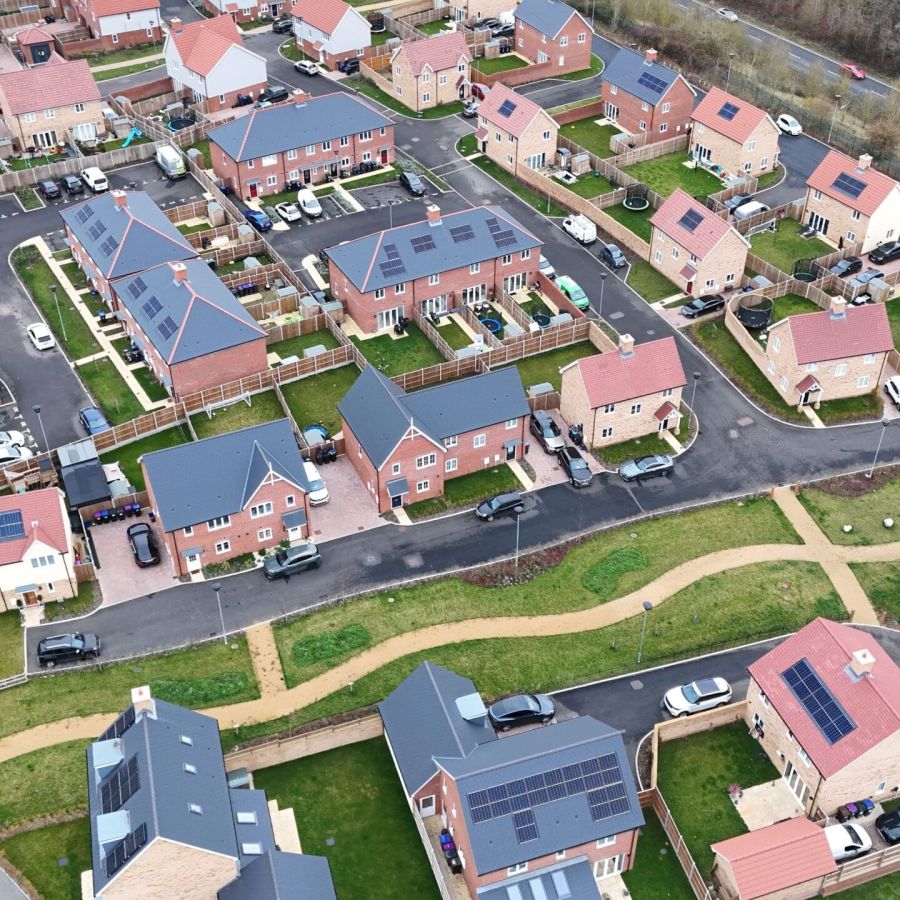 Aerial view of a UK town, reflecting Carbon3’s commitment to social value