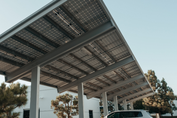 Solar carport in a car park