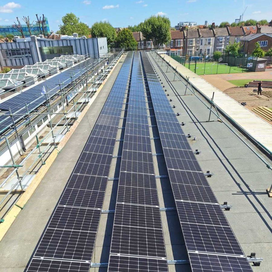 Solar installation at a school during summer holidays