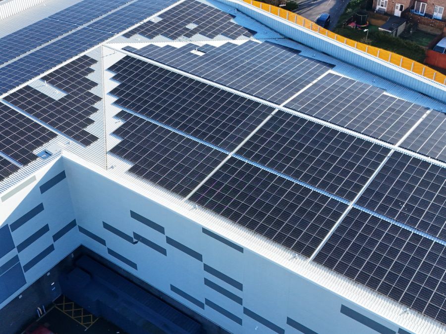 Public sector building with solar panels supporting net zero targets and energy efficiency improvements