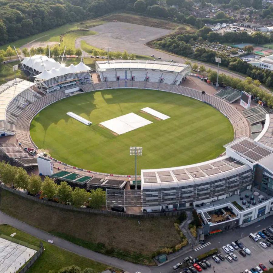 Solar panels installed on a sports stadium roof