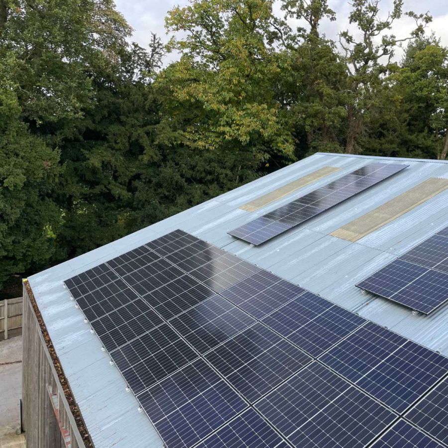 Solar PV panels installed on an agricultural farm building