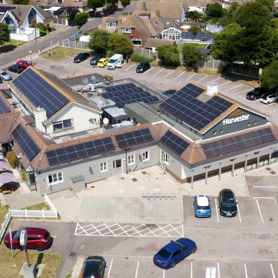 Solar PV installation for a hospitality or retail building using funding support